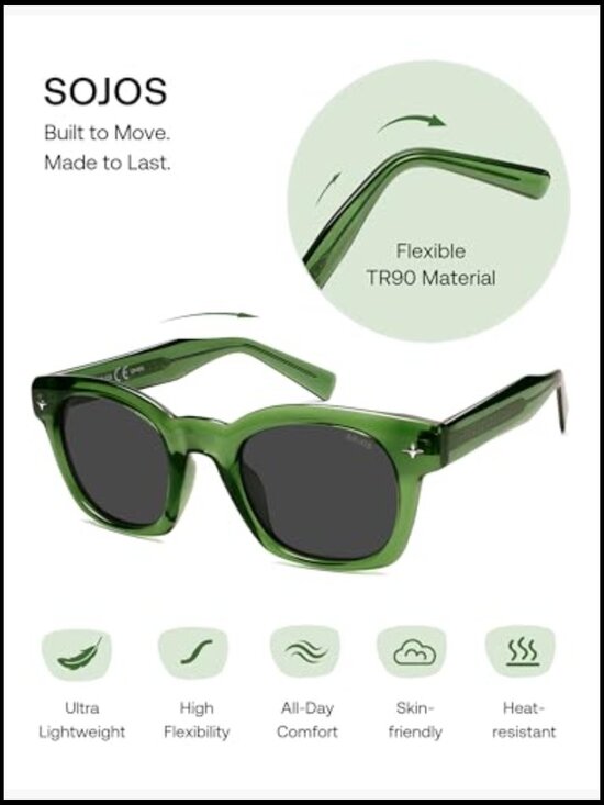 Retro Polarized Square Sunglasses TR90 Frame UV400 Protection